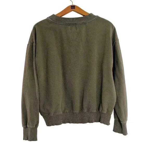 Sundry Army Green Gold Paint Splattered Crewneck Sweatshirt Distressed Size 4 - Picture 3 of 6